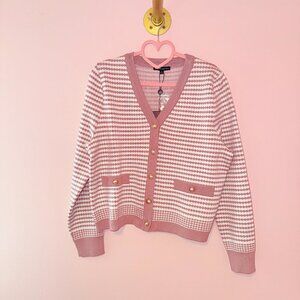 Adrianna Papell Pink & White Knit Cardigan – Chic Gold Button Detail, M, NWT